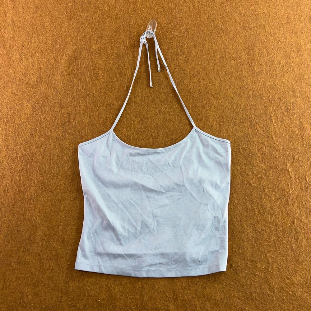 Mod Ref Womens Medium Blue Solid Halter Neck Stretch Tank Top New